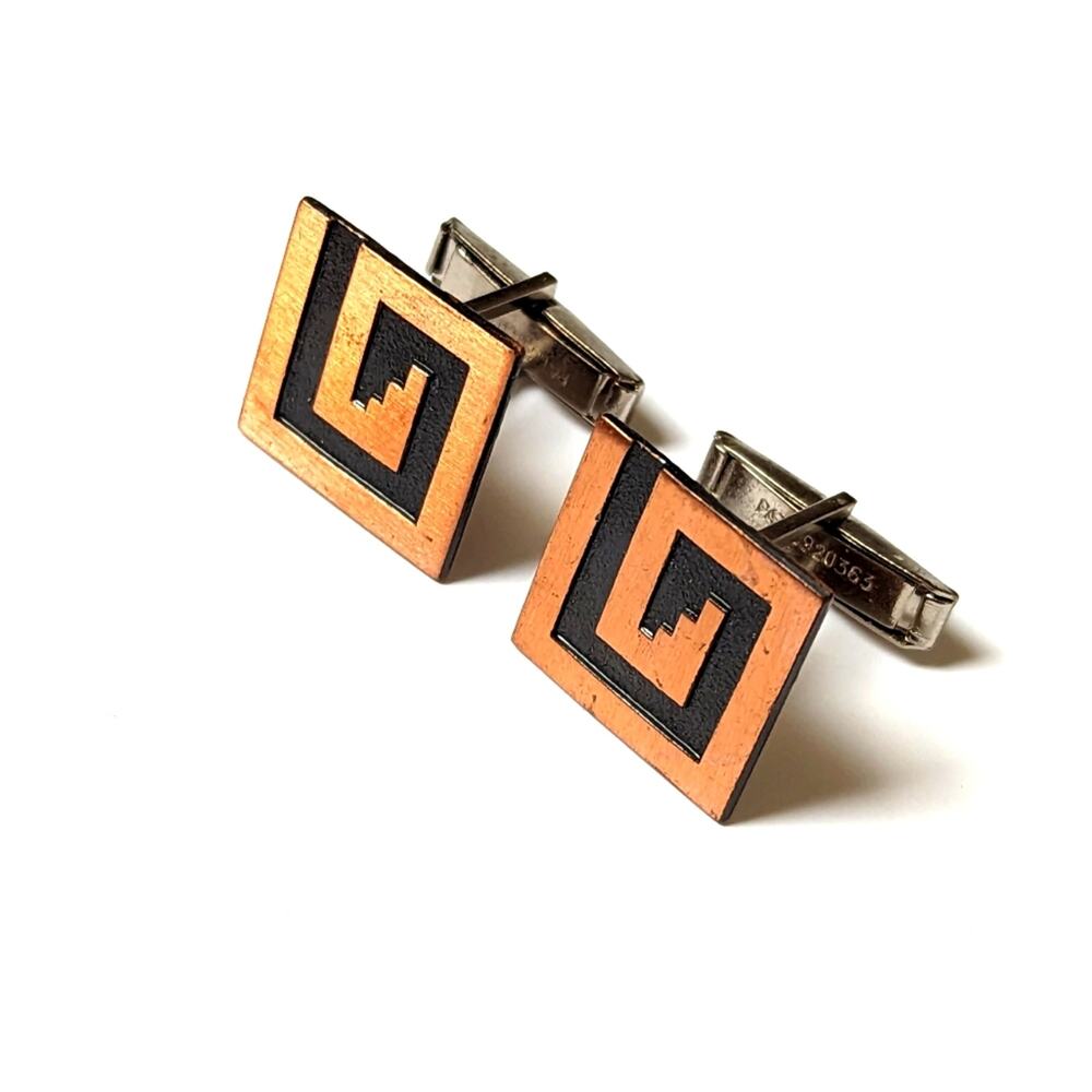 Vintage Modernist Square Swirl Copper Greek Key Style Roman Cufflinks